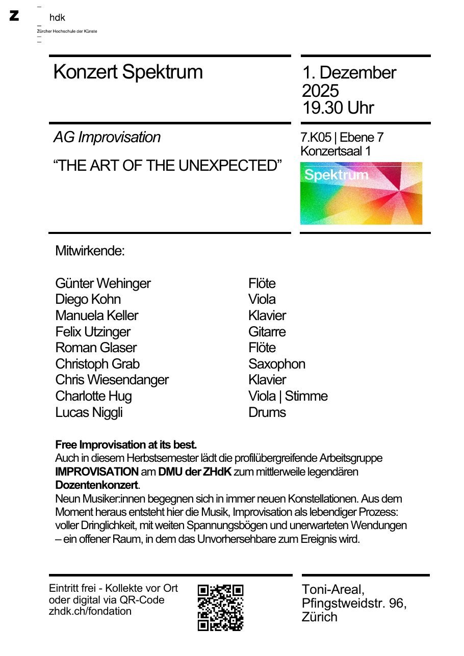 Programme of the Spektrum concert of the Working Group Improvisation, 1 December 2025