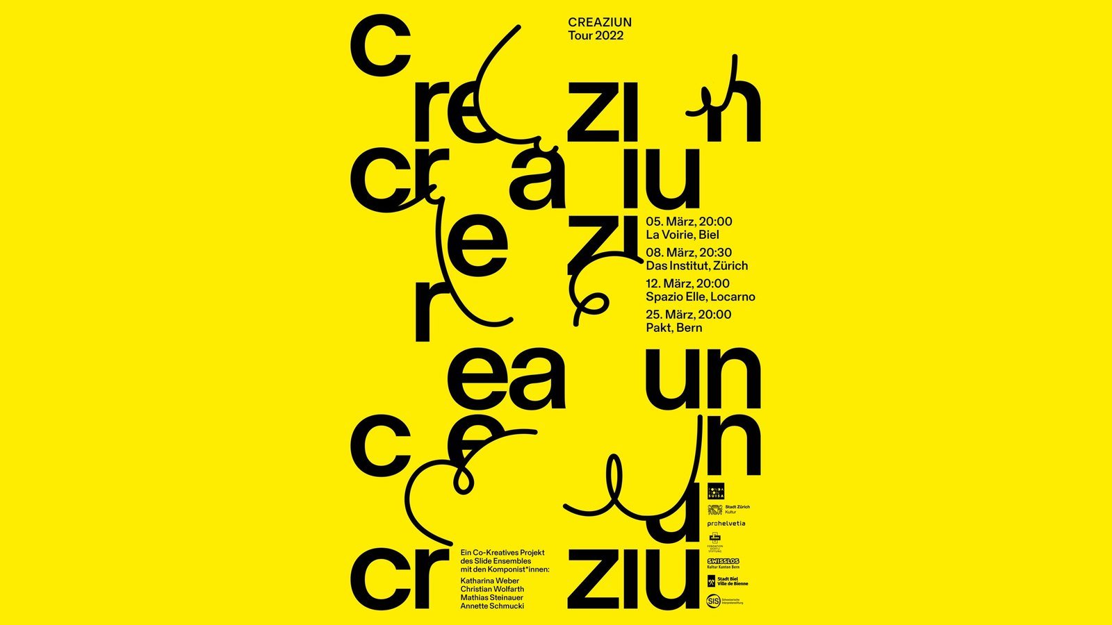 Yellow Creaziun poster for the 2022 tour, by Upset