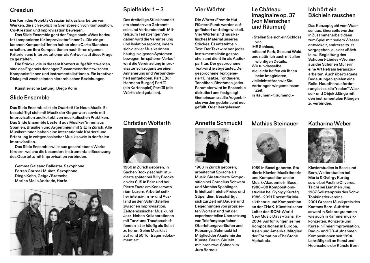 Inside of the Creaziun concert programme