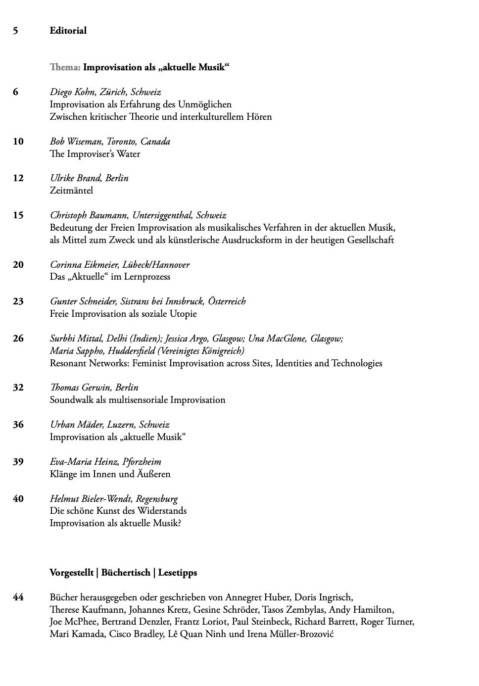Table of contents of improfil No. 88: the thematic section opens with Diego Kohn’s article
