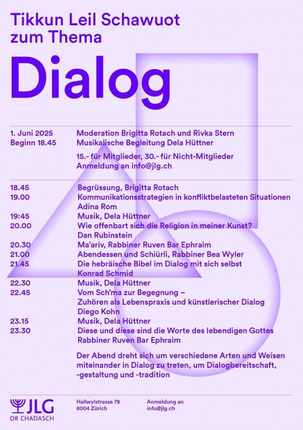 Programme of the Tikkun Leil Schawuot on the theme Dialog, JLG Or Chadasch, 1 June 2025