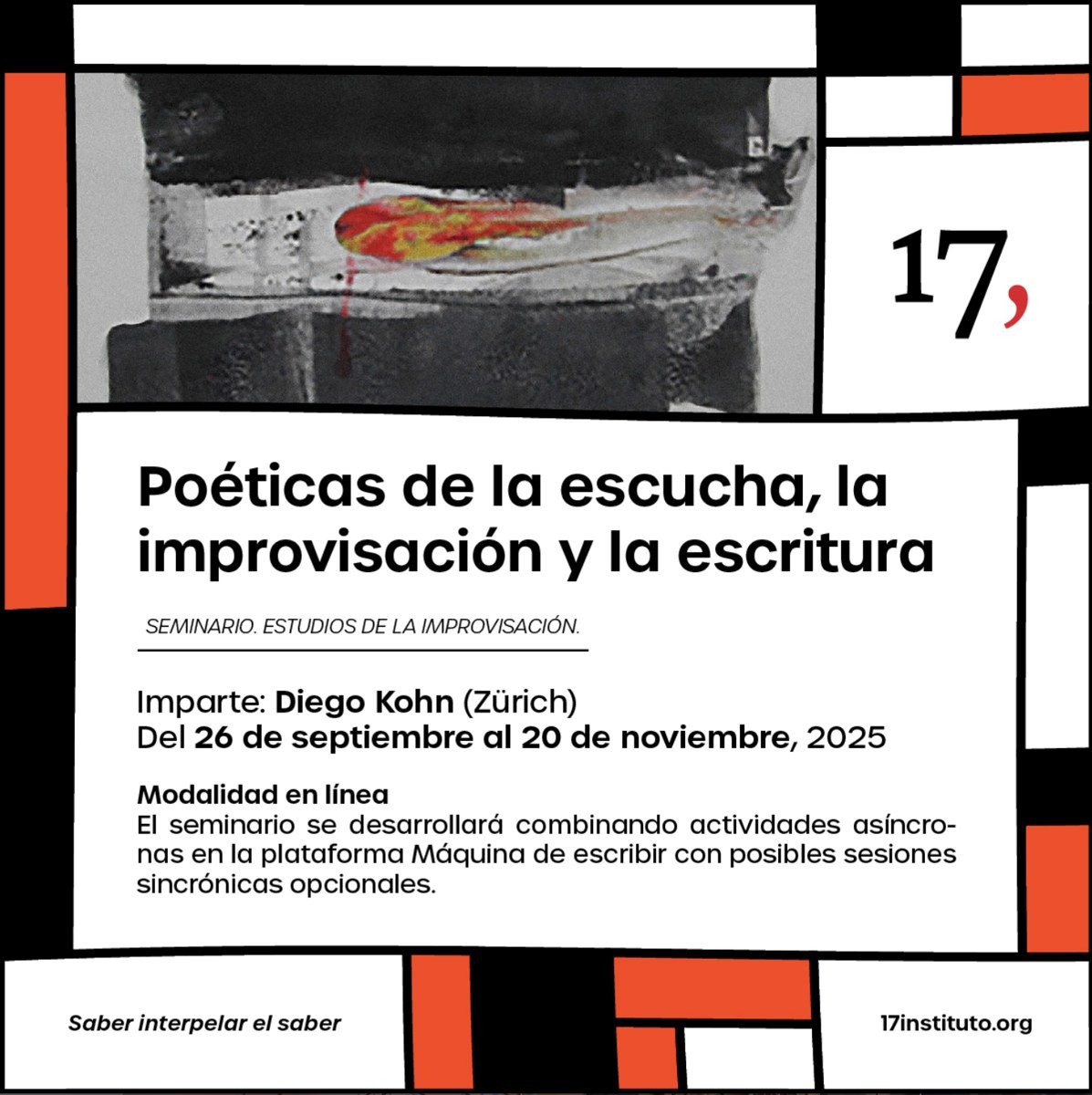 Flyer of the seminar Poéticas de la escucha, la improvisación y la escritura
